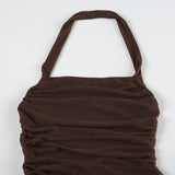 Robe longue unie à col carré et fermeture éclair froncée 