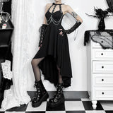 Vestido midi de canalé con cuello redondo y cadena metálica calada 