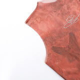 Sheer mesh beaded print crewneck sleeveless top