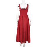 Robe longue froncée à col carré et smocks 