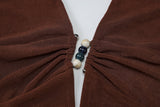 Top con abertura fruncida y cuentas con escote en V profundo y halter 