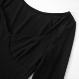 Ruched v neck long sleeve solid mini dress