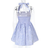 Vestido mini con cuello cuadrado fruncido y estampado halter 