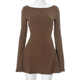 Vestido mini liso de cuello redondo y manga larga 