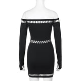 Robe mini ajourée à manches longues et épaules dénudées 