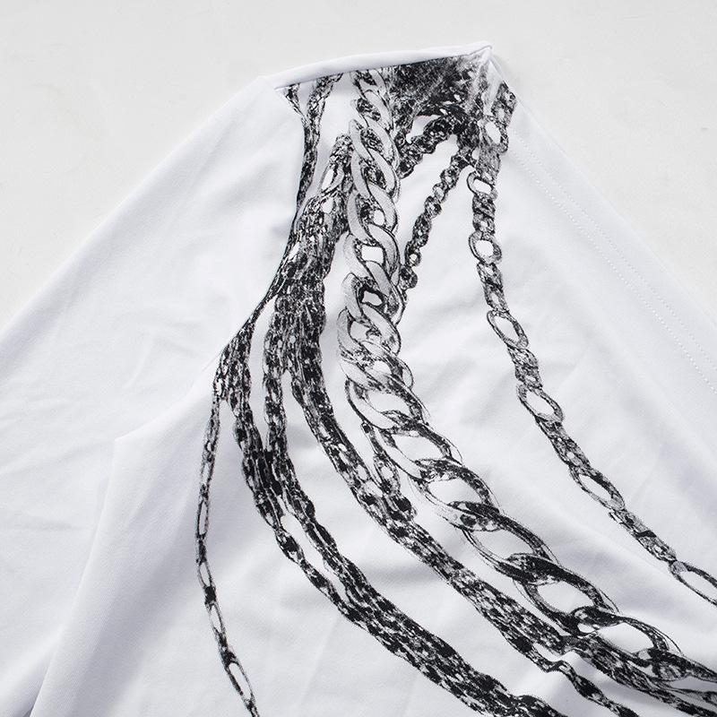 Top de un hombro con estampado de cadena y manga larga irregular 