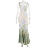 Vestido largo camisola con estampado floral en contraste y cuello en U 
