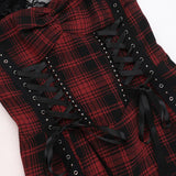 Robe midi fendue en dentelle à imprimé écossais ajouré 