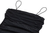Ruched slit mesh spaghetti strap midi dress