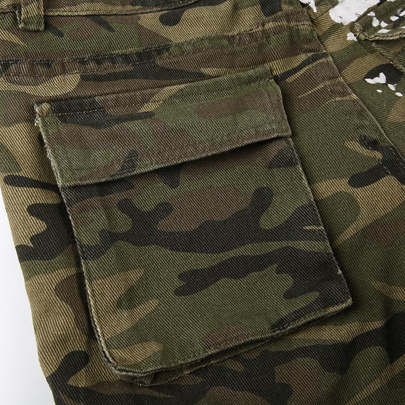 Jean camouflage taille moyenne avec poches zippées 