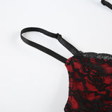 V neck lace hem flower applique backless cami top
