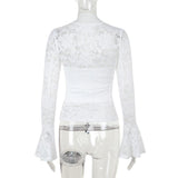 Long flared sleeve v neck lace solid top