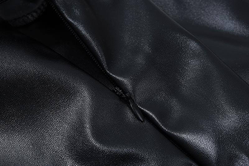 PU leather zip-up A line solid mini skirt