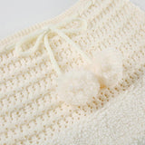 Hollow out drawstring fluffy self tie solid mini skirt