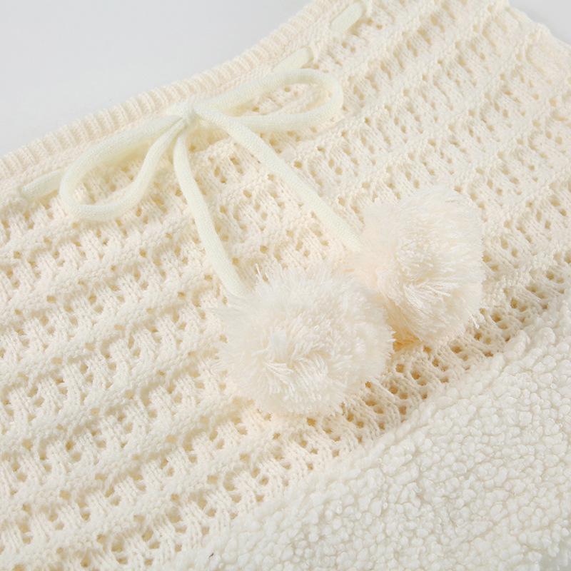 Hollow out drawstring fluffy self tie solid mini skirt