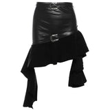 Irregular ruffle PU leather buckle mini skirt