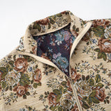Zip-up long sleeve drawstring flower print top