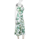 Cross back self tie u neck slit flower print midi dress
