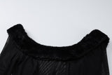 Long sleeve u neck fluffy mesh see through mini dress