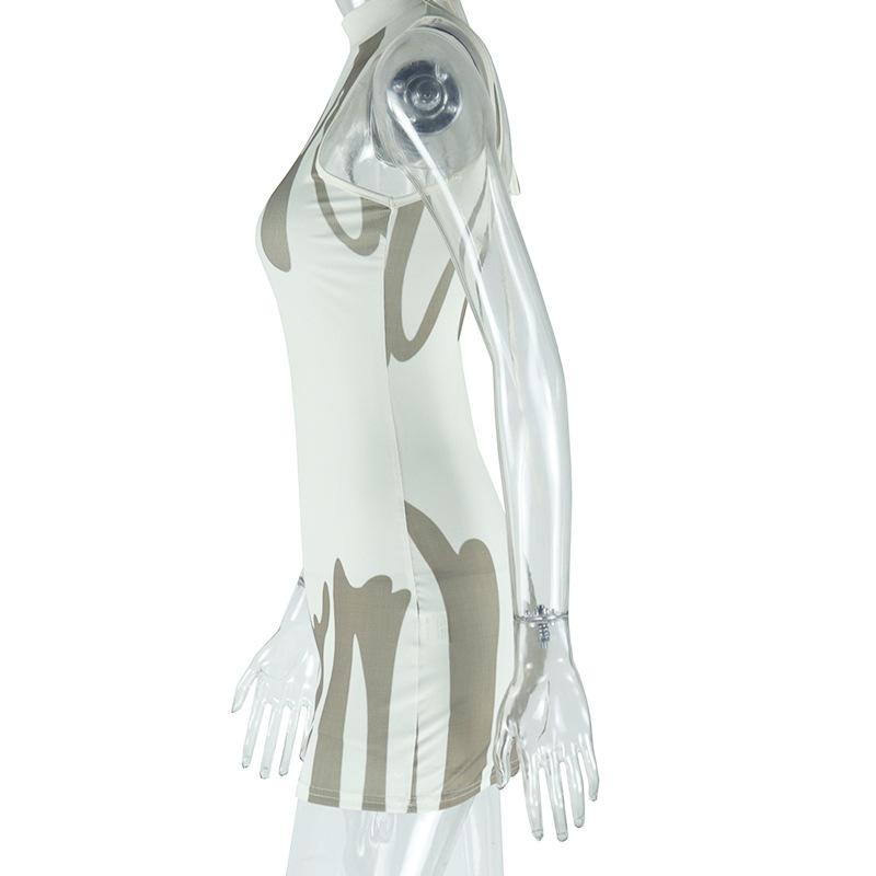 Mini-robe dos nu à imprimé ras du cou et à nouer à la taille 