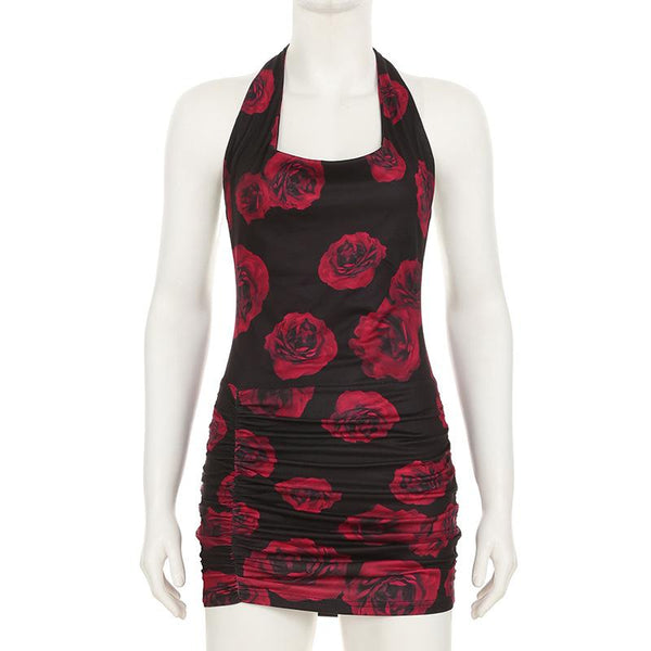 Mini-robe froncée à col en U et à imprimé floral 