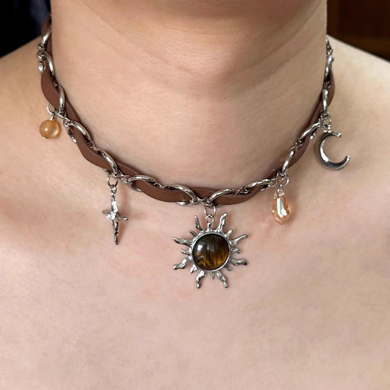 Cross rivet pendant decor choker necklace