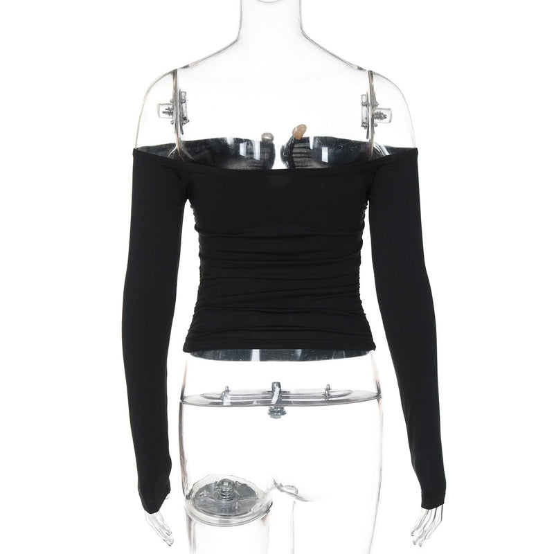 Off shoulder long sleeve ruched solid top