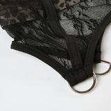 Haut camisole dos nu à imprimé léopard et col en V avec ourlet en dentelle 