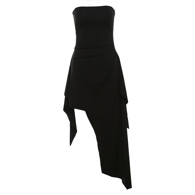 Vestido midi de tubo liso con espalda descubierta irregular 