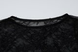Long sleeve lace see through crewneck ruched top