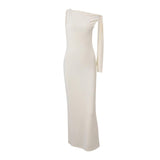 Vestido largo liso con un solo hombro irregular y lazo anudado 