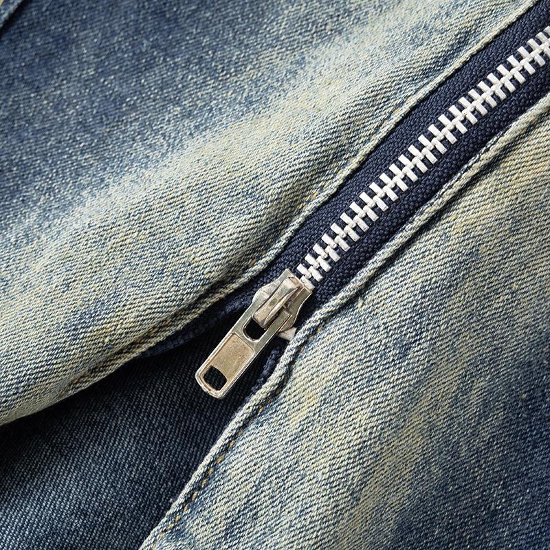 Halter zip-up slit denim buckle raw hem top