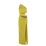Vestido mini de un solo hombro fruncido con abertura y hueco irregular 