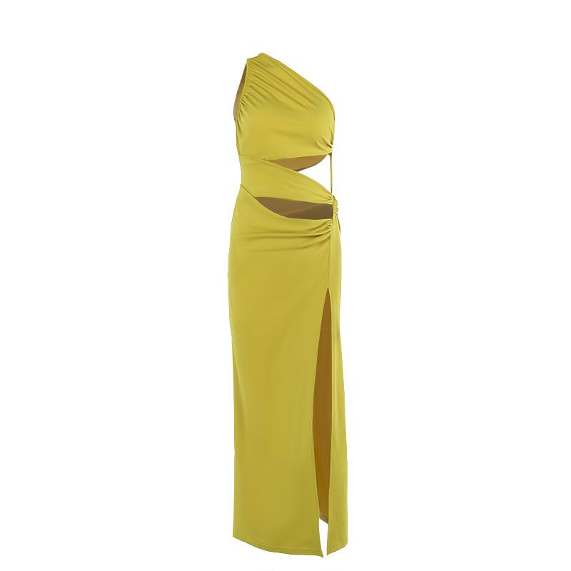 Vestido mini de un solo hombro fruncido con abertura y hueco irregular 