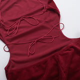 Self tie velvet ruched spaghetti strap maxi dress
