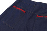 Jean large froncé avec ourlet en dentelle et poches boutonnées 