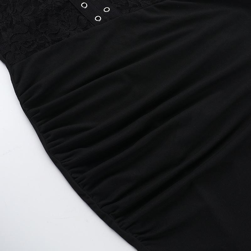 Robe longue froncée à col en V et licou en dentelle 