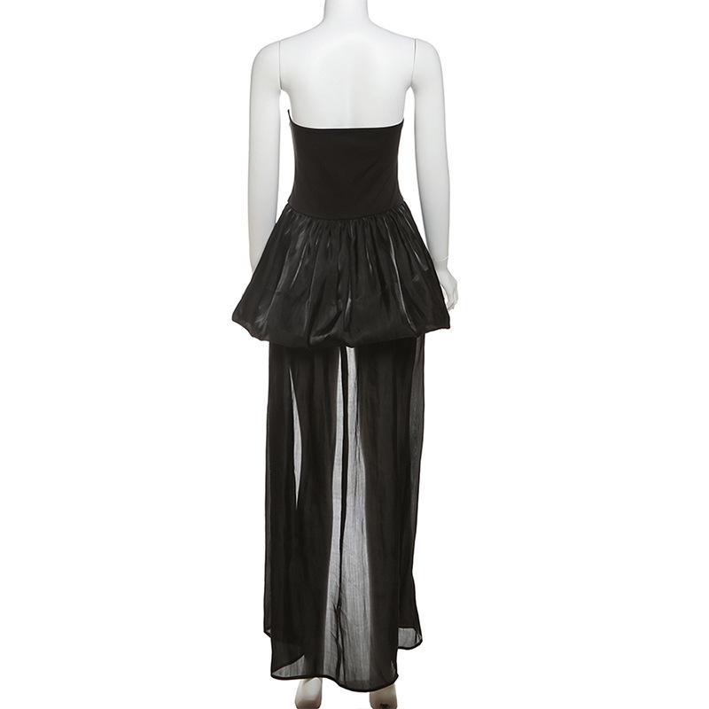 Ruched solid backless tube mini dress