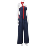 Jean large froncé avec ourlet en dentelle et poches boutonnées 
