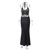 Robe longue à col en U et à nouer soi-même, imprimée sur le corps, avec anneau en O 
