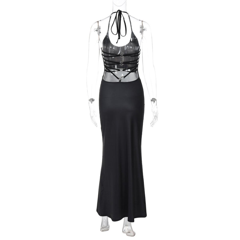 Robe longue à col en U et à nouer soi-même, imprimée sur le corps, avec anneau en O 