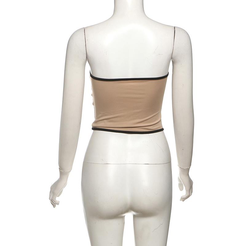 Sweetheart neck bustier backless contrast top