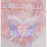 Haut en dentelle avec nœud papillon, col en V, ruban appliqué croisé 
