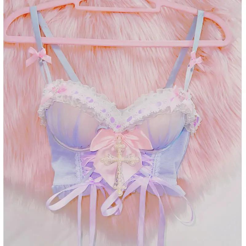 Haut en dentelle avec nœud papillon, col en V, ruban appliqué croisé 
