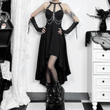 Vestido midi de canalé con cuello redondo y cadena metálica calada 