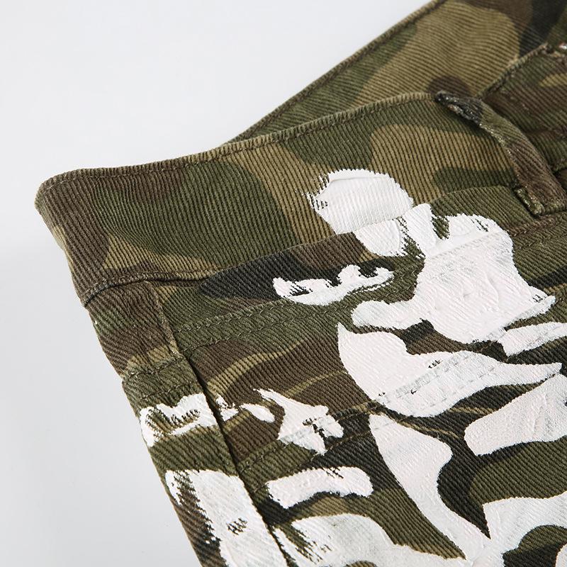 Jean camouflage taille moyenne avec poches zippées 