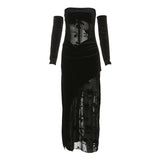 Robe longue tube à imprimé floral en maille de velours avec gants 