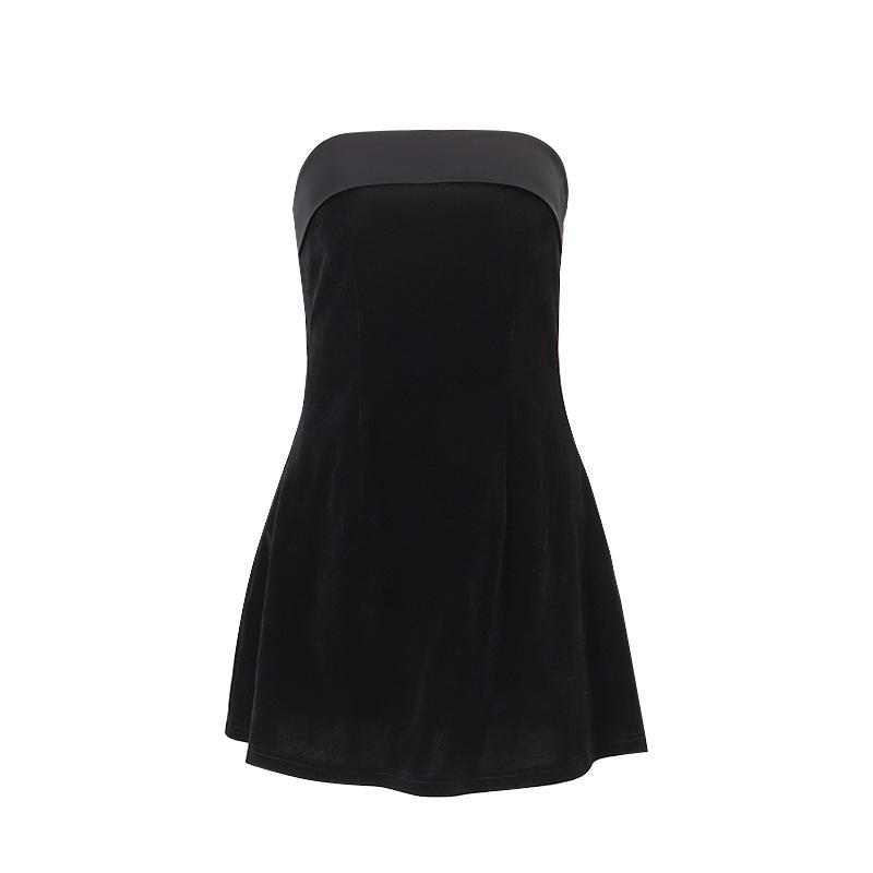 Mini-robe tube unie en velours avec fente zippée et dos nu 