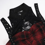 Robe midi fendue en dentelle à imprimé écossais ajouré 