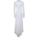 Robe longue en maille à volants et manches longues ajourées 